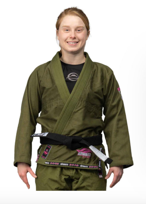 Fuji - Suparaito Pearl Weave Womens BJJ Gi - Army Green/Pink - Jitsu Armor